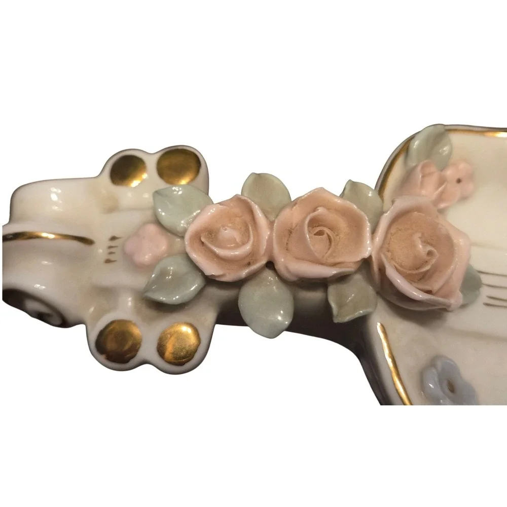 Lefton China Violin Trinket‎  Ivory Pink Gold Floral Vintage Rose